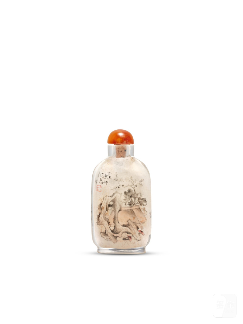 乙未年（1895）　閻玉田作玻璃內畫安居清供圖鼻煙壺 | AN INSIDE-PAINTED GLASS 'QUAIL' SNUFF BOTTLE - 图2